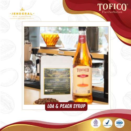 

[EXCLUSIVE BUNDLE] Peach Syrup Tofico & Biji Kopi Loa Jendral Kopi