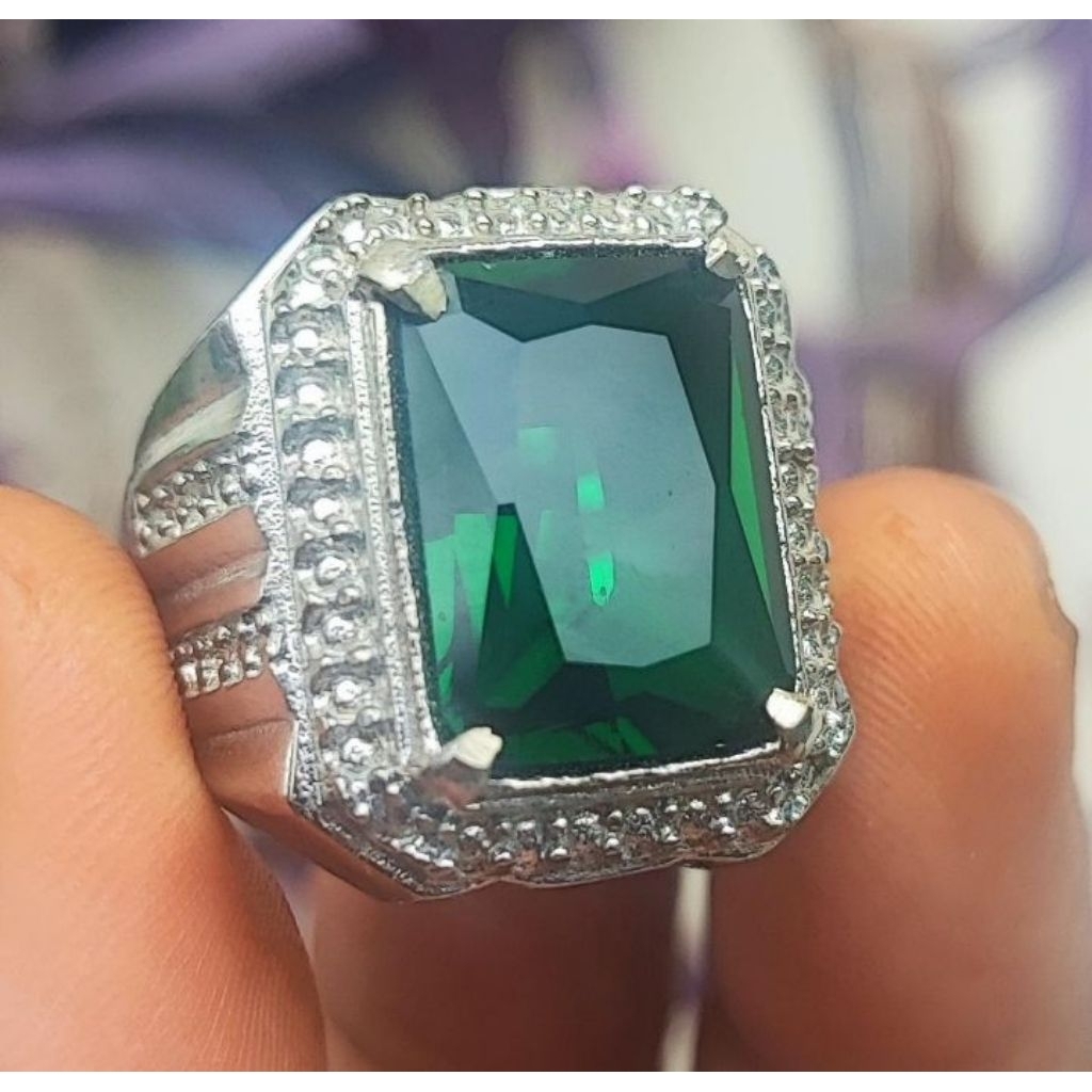 cincin batu green topaz cutting octagon