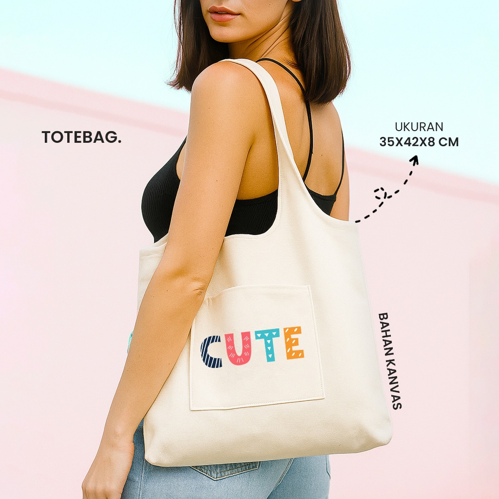TOTE BAG VINTAGE CUTE BERBAHAN KANVAS UKURAN BESAR - TAS KANTONG  / TOTE BAG KANVAS / TAS WANITA