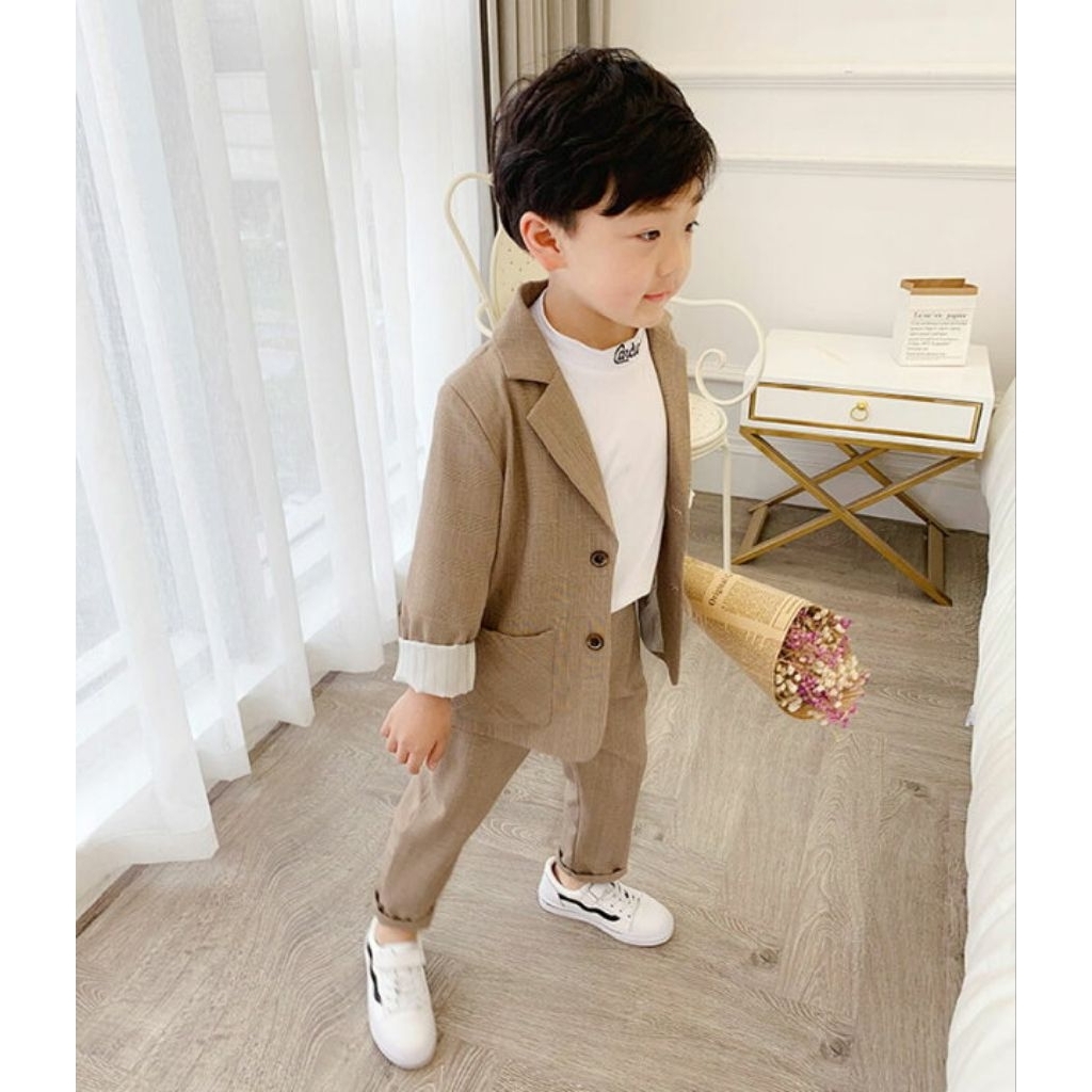 Set Goboy kid 3in1 Set Blazer Anak Cowok Usia 3-5 Tahun Baju Formal Jas Keren Rx