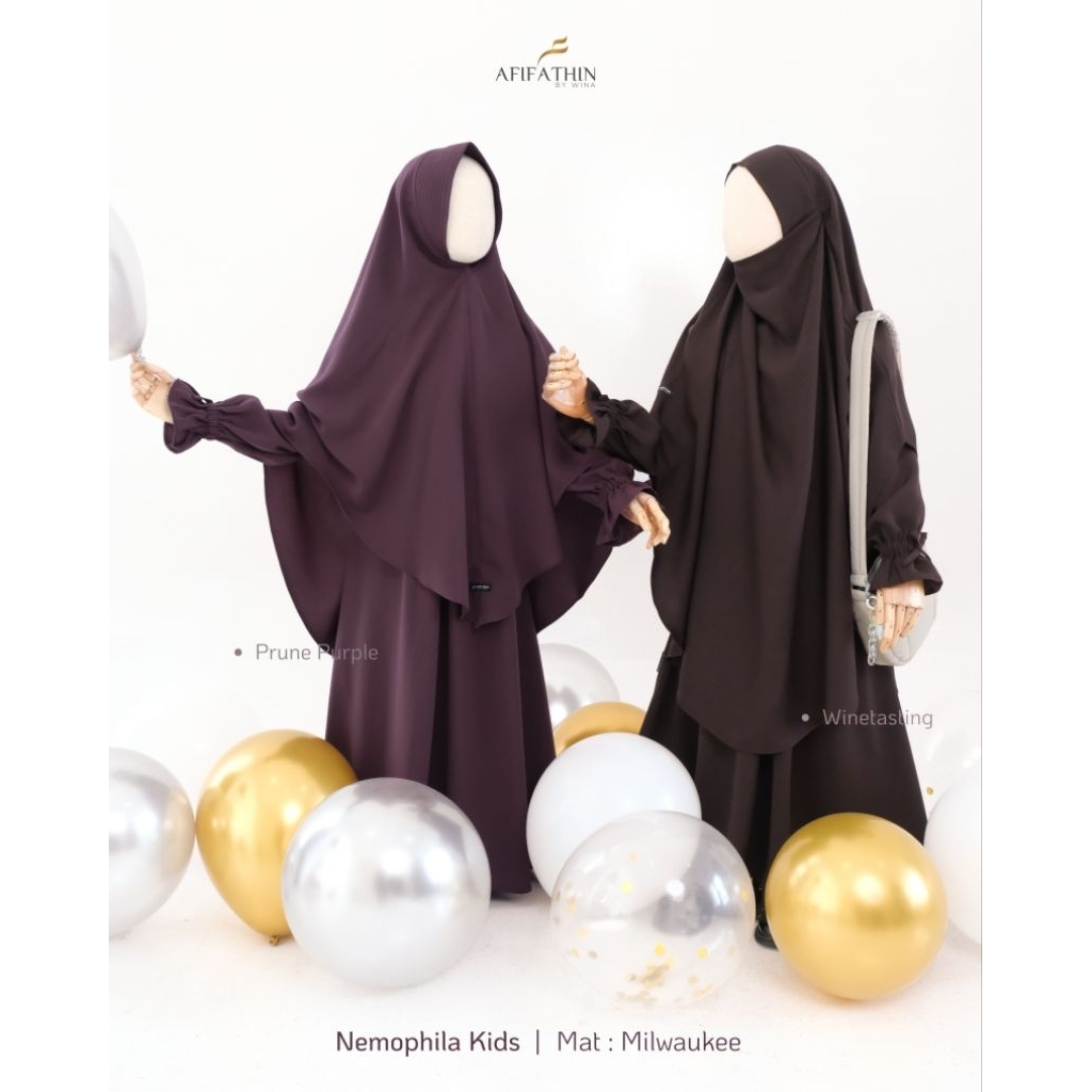 Afifathin ~ NEMOPHILA KIDS Set Gamis Anak Perempuan Khimar Softpad & FK / Gamis Anak Lebaran Polos S