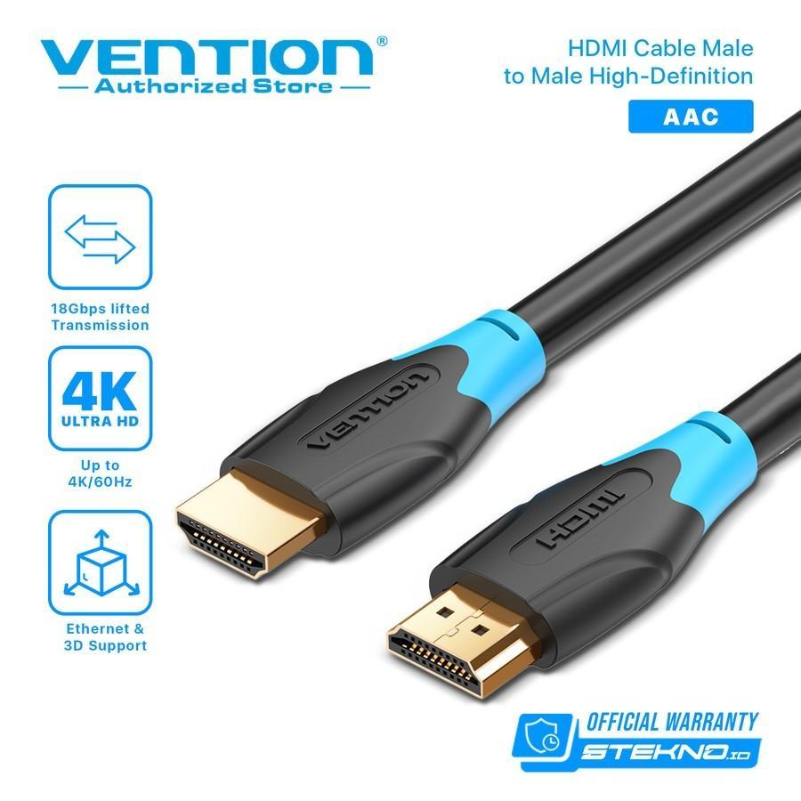 Vention Cable HDMI AAC 0.75M/1M/1.5M/2M/3M/5M Male-to-Male 4K PVC Round Kabel Black Garansi Resmi