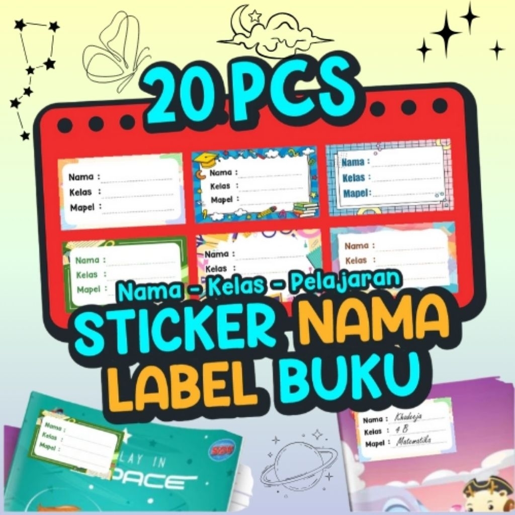 

20 Pcs Stiker Label Nama Buku Sekolah | Sticker Nama Buku Tulis Anak Motif Keren Bahan Premium