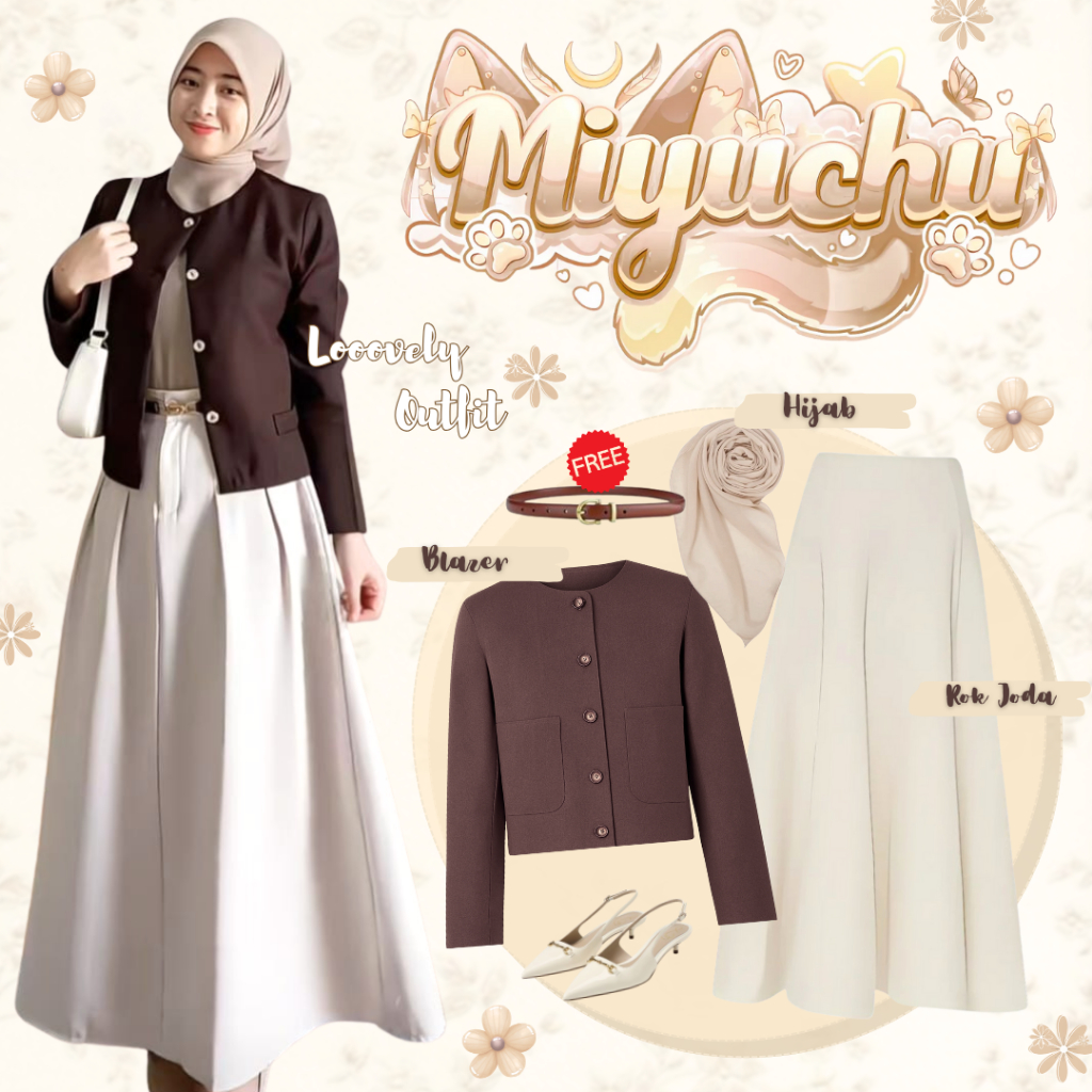 Amira Set Korean Style Blazer Wanita (Hijab+Blazer+Celana) OOTD Kekinian Remaja - LO72