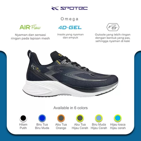 SPOTEC Sepatu RUNNING Artikel OMEGA-Hitam/Putih