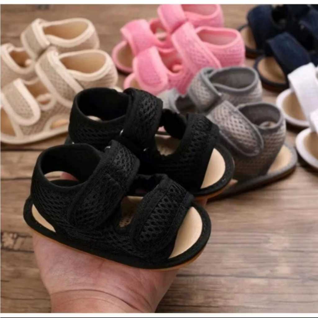 Sandal Bayi Laki Laki Perempuan Umur 0 6 12 14 Bulan | Sendal Sepatu Bayi Casual Warna Hitam Putih A