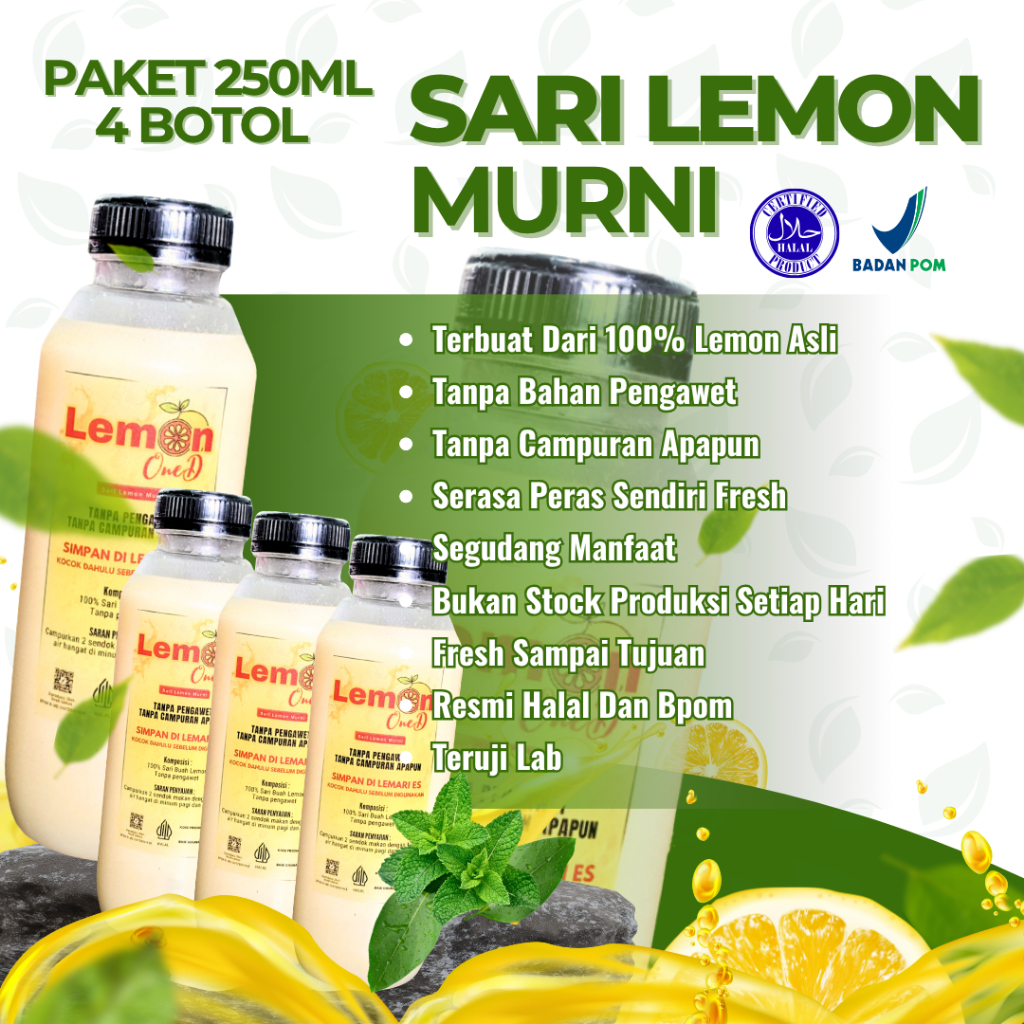 

SUPER HEMAT! LEMON YOU - Paket 4 Botol Sari Lemon 250ML Tanpa Campuran Lemon Lokal California Diet