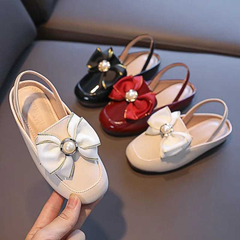 RAYLINE - SEPATU ANAK FLAT SHOES PEREMPUAN MODEL PITA MUTIARA TALI BELAKANG DN 022