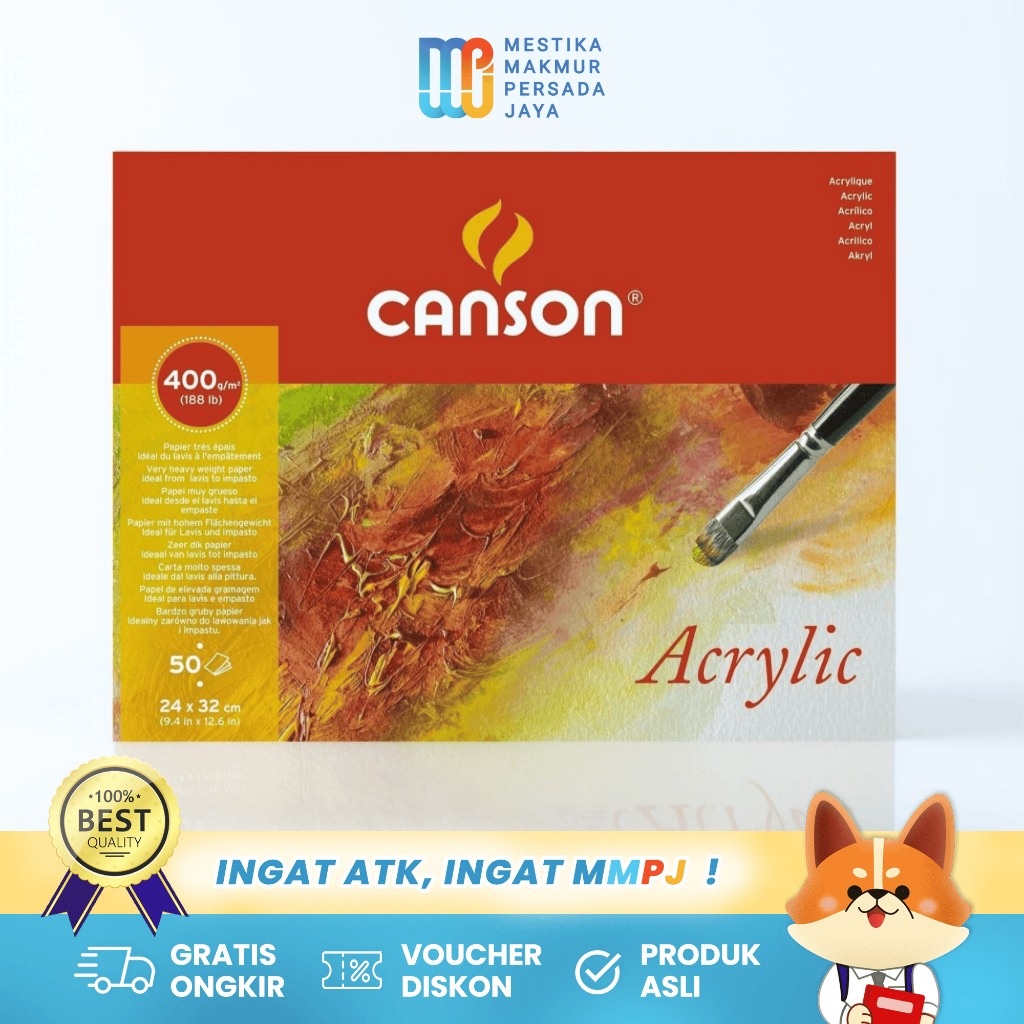 

Canson Acrylic Pad 24x32cm 400gsm 50 Lembar – Kertas Lukis Akrilik Cold Pressed 200807412