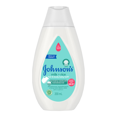 Johnson's Baby Milk + Rice Sabun Mandi & Sampo Bayi Botol 200 ml