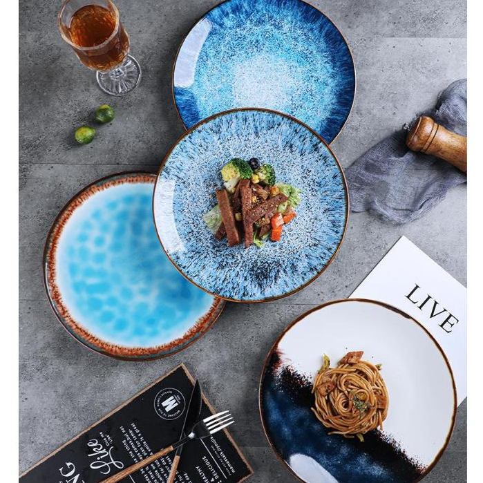 Piring Keramik Jepang Motif Sky Blue 20cm/ piring makan