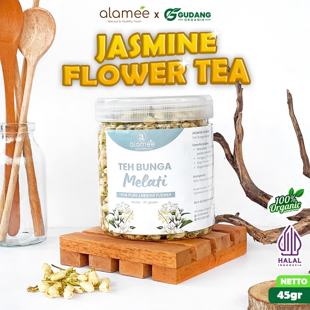 

alamee teh bunga jasmine adalah minuman klasik yang kaya antioksidan dan menyegarkan di toples