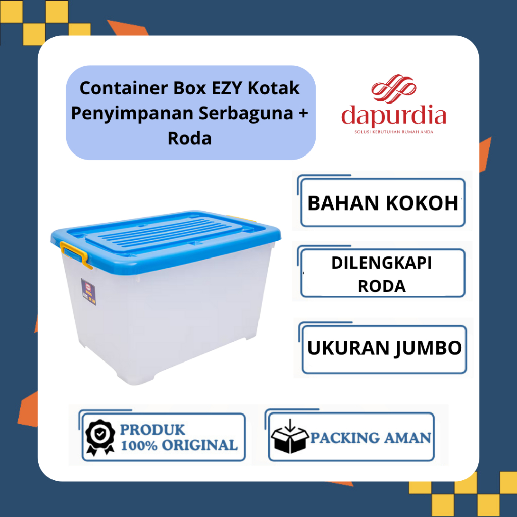 Container Box EZY Kotak Penyimpanan Serbaguna + Roda Uk 35 - 150 L Bahan Plastik Tebal - DTG