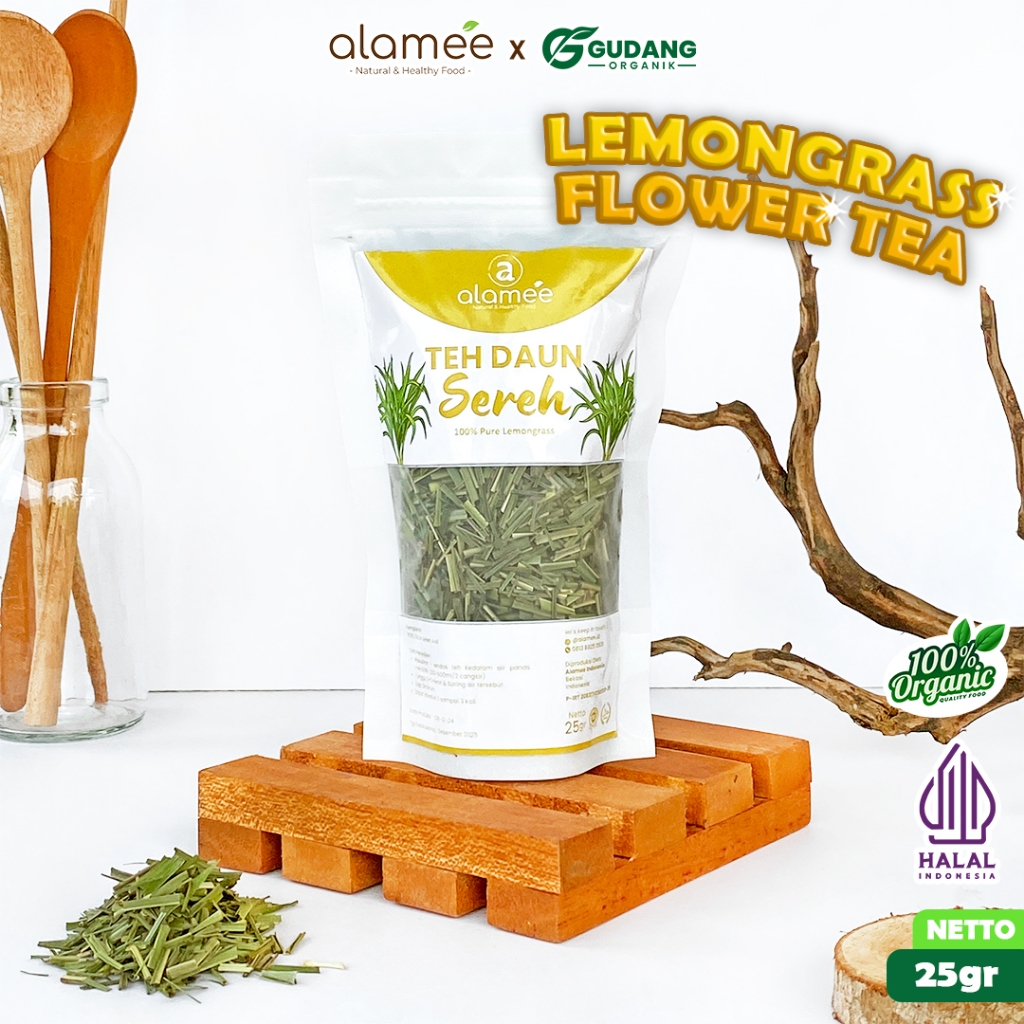 

alamee teh bunga lemongrass menawarkan minuman hangat dengan 25 gram yang kaya antioksidan