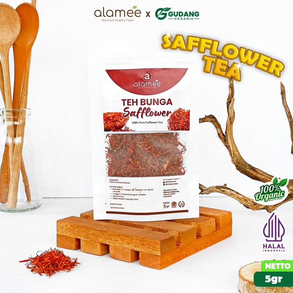

alamee kemasaan 5 gram teh bunga safflower menyuguhkan kesan menyegarkan dengan rasa herbal