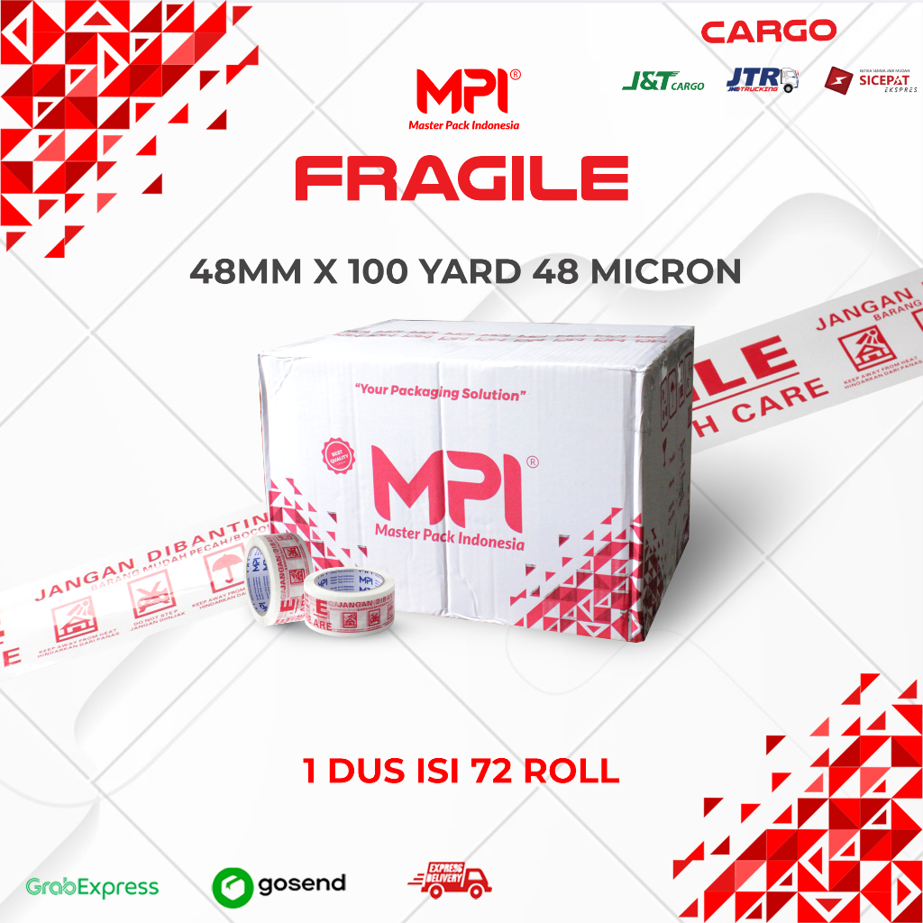 

CARGO 1 DUS { 72 ROLL } LAKBAN FRAGILE MPI 100 YARD - PUTIH JANGAN DIBANTING