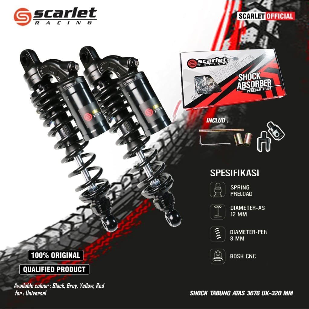 SHOCK SOK BREAKER MONO BELAKANG TABUNG ATAS 3676 UKURAN 280 320 340 MM SCARLET RACING