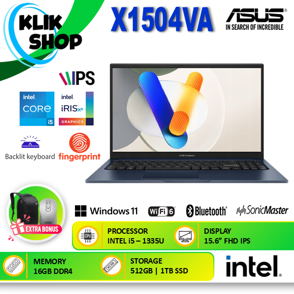 LAPTOP ASUS VIVOBOOK 15 X1504VA CORE i5-1335U 16GB 1TB SSD WINDOWS 11 FHD BARU
