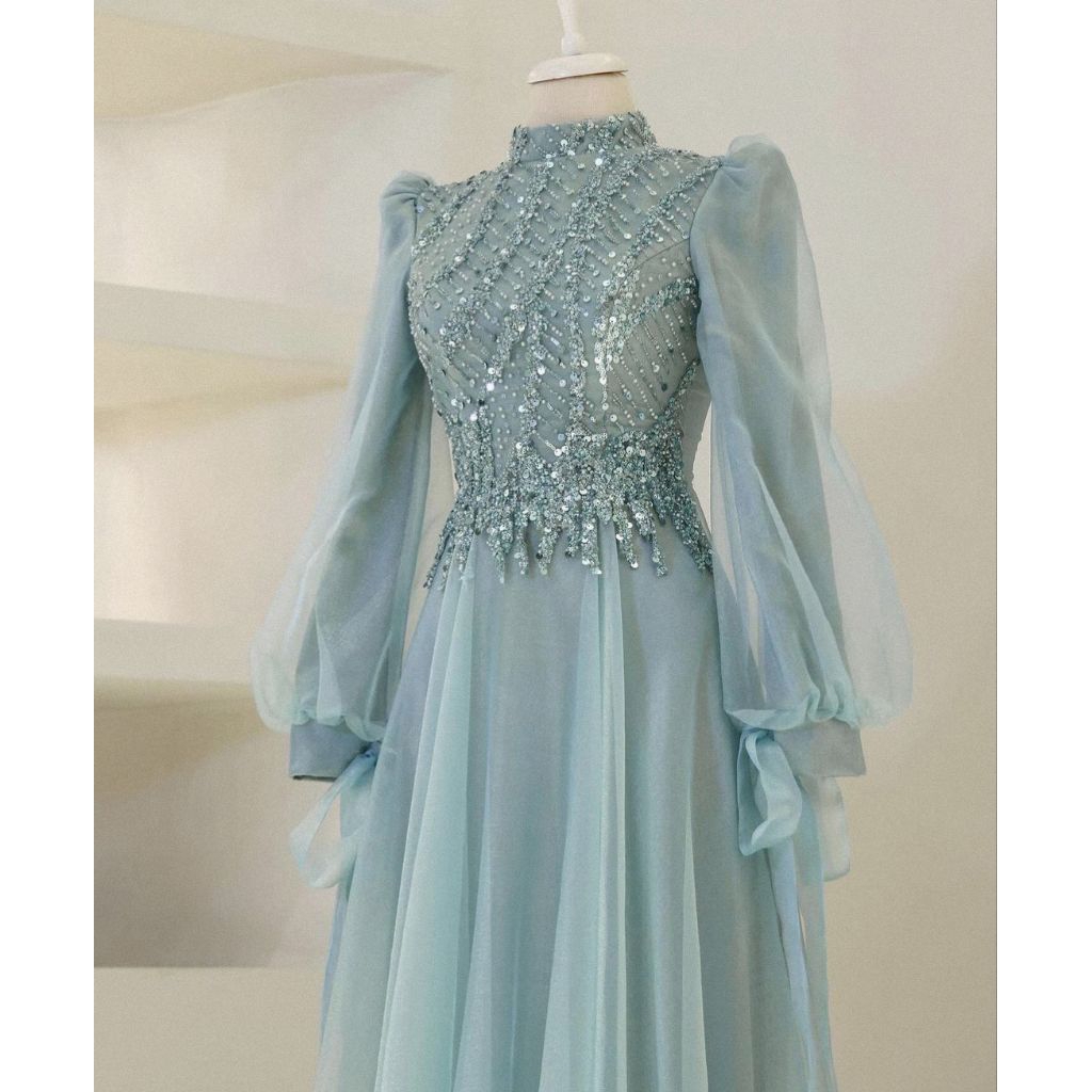 gamis gaun organza payet / gaun pesta muslimah