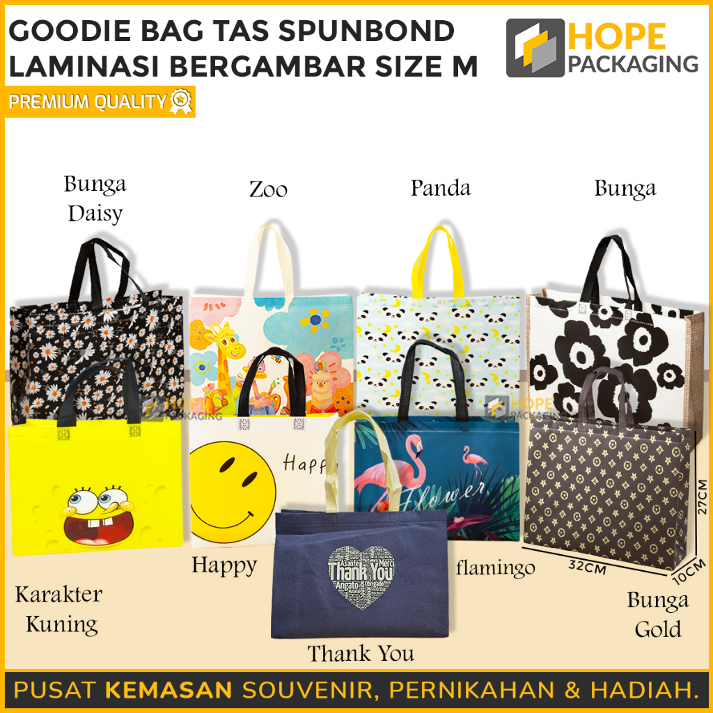 

Tas Spunbond Laminasi Motif M / Goodiebag Bergambar Lucu/ Tas Belanja Bergambar