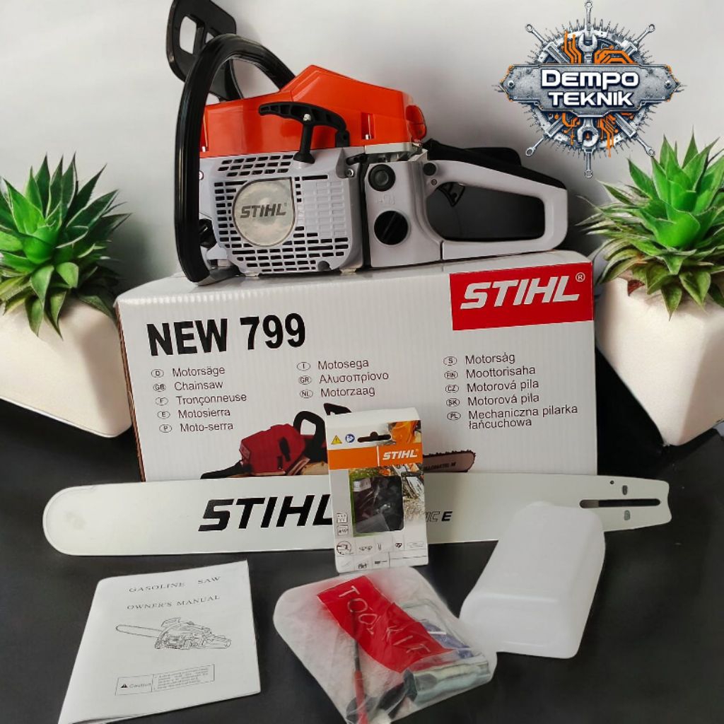 TERMURAH.. CHAINSAW 799 STIHL ORIGINAL BRAZIL PRODUK BAR 22IN 55CM BAJA LASER TIP RANTAI 38T KOMPLIT
