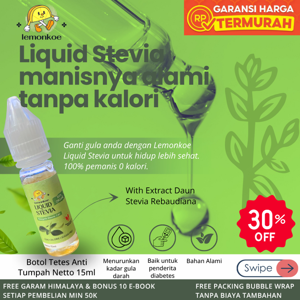 

Lemonkoe Liquid Stevia Cair 15ml Botol Tetes Pemanis Alami 0 kalori untuk gula diet diabetes BISA COD
