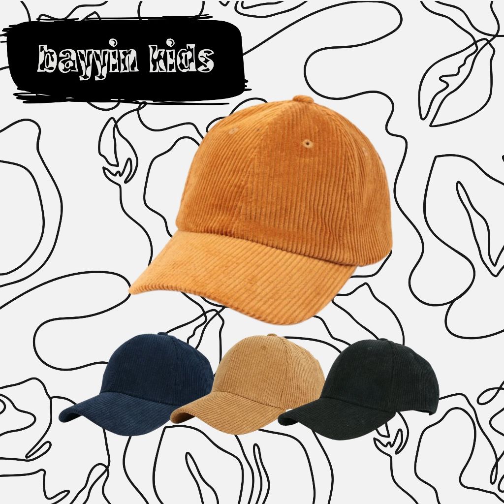 Bayyin Kids Topi corduroy//Topi Anak Laki Laki Perempuan Usia 2-6 Tahun Baseball Corduroy Polos