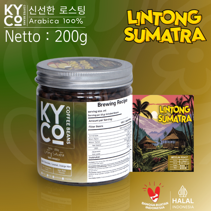 

Biji Kopi Arabika Lintong Sumatra 200 gram - Semi Wash Grade 1 | Roast Beans | Brewing | Medium Roast | Fillter | Blend Kopi | Kiyowo Coffee Roastery