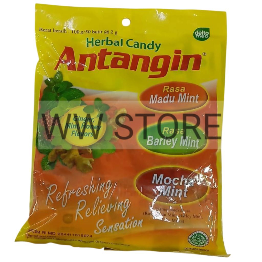 

Permen kembang gula herbal aneka rasa madu moka halal MUI deltomeD Antangin Refreshing Relieving Sensation Barley Mocha Honey Mint Herbal Candy kemasan bag 100g ( 50 butir x 2g )