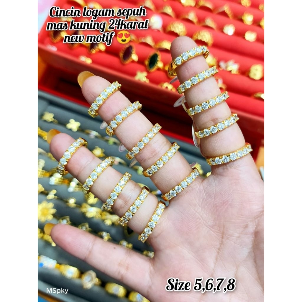 cincin logam sepuh mas kuning mas 24 karat new motif