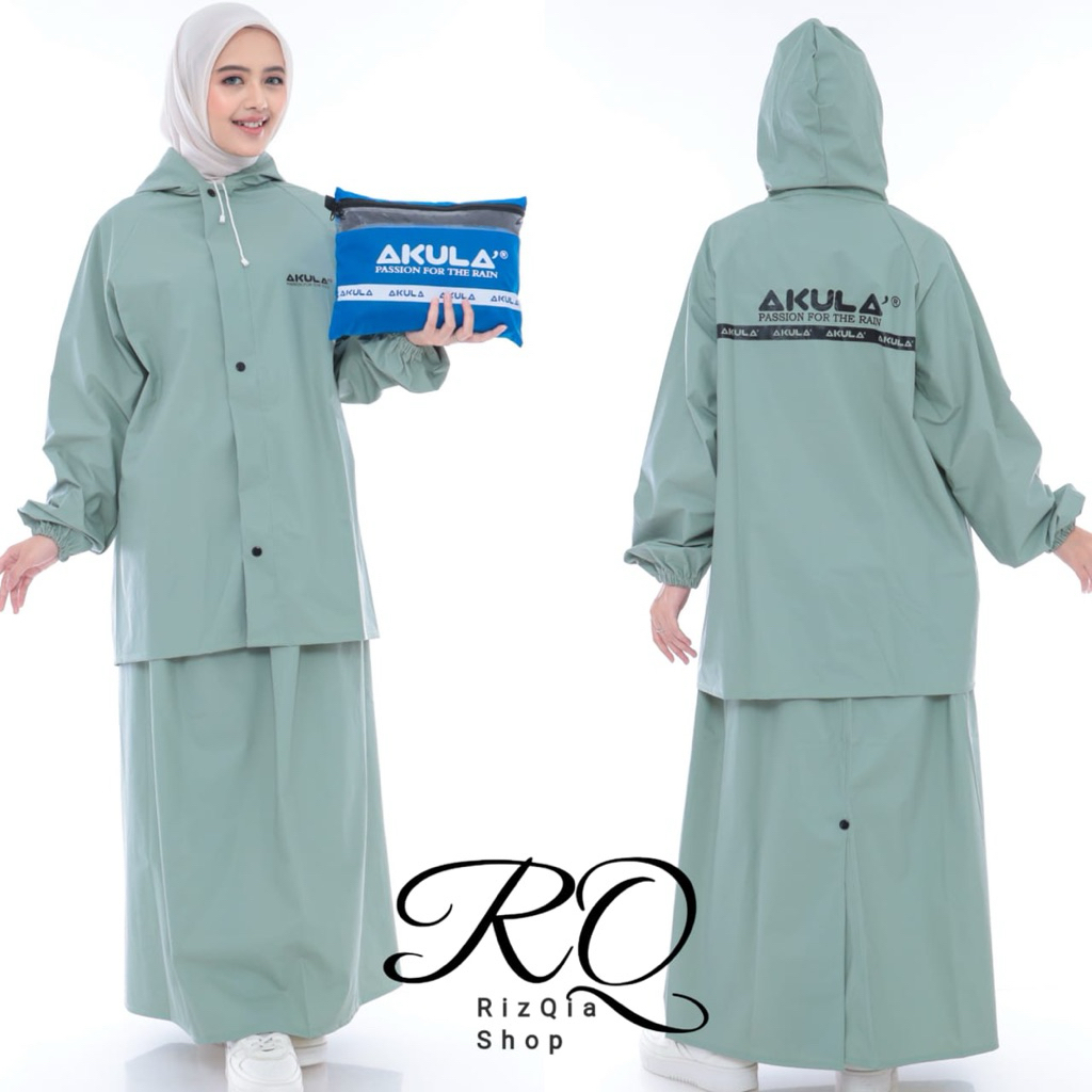 BEST SELLER JAS HUJAN ROK BU AKULA , JAS HUJAN STELAN ROK DEWASA, AKULA JAS HUJAN MUSLIM