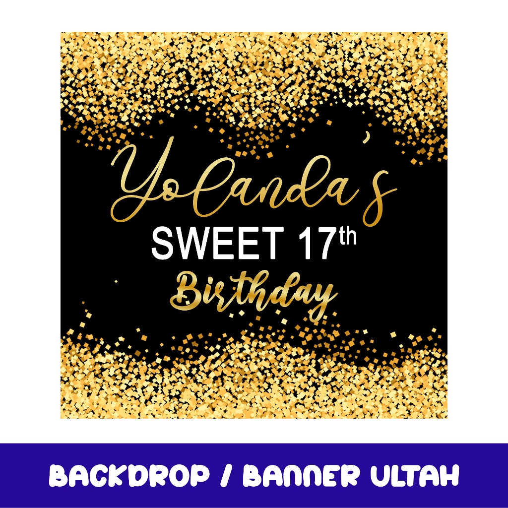 Perlengkapan Pesta Sweet 17th Birthday Backdrop Banner Ultah | Spanduk Ulang Tahun