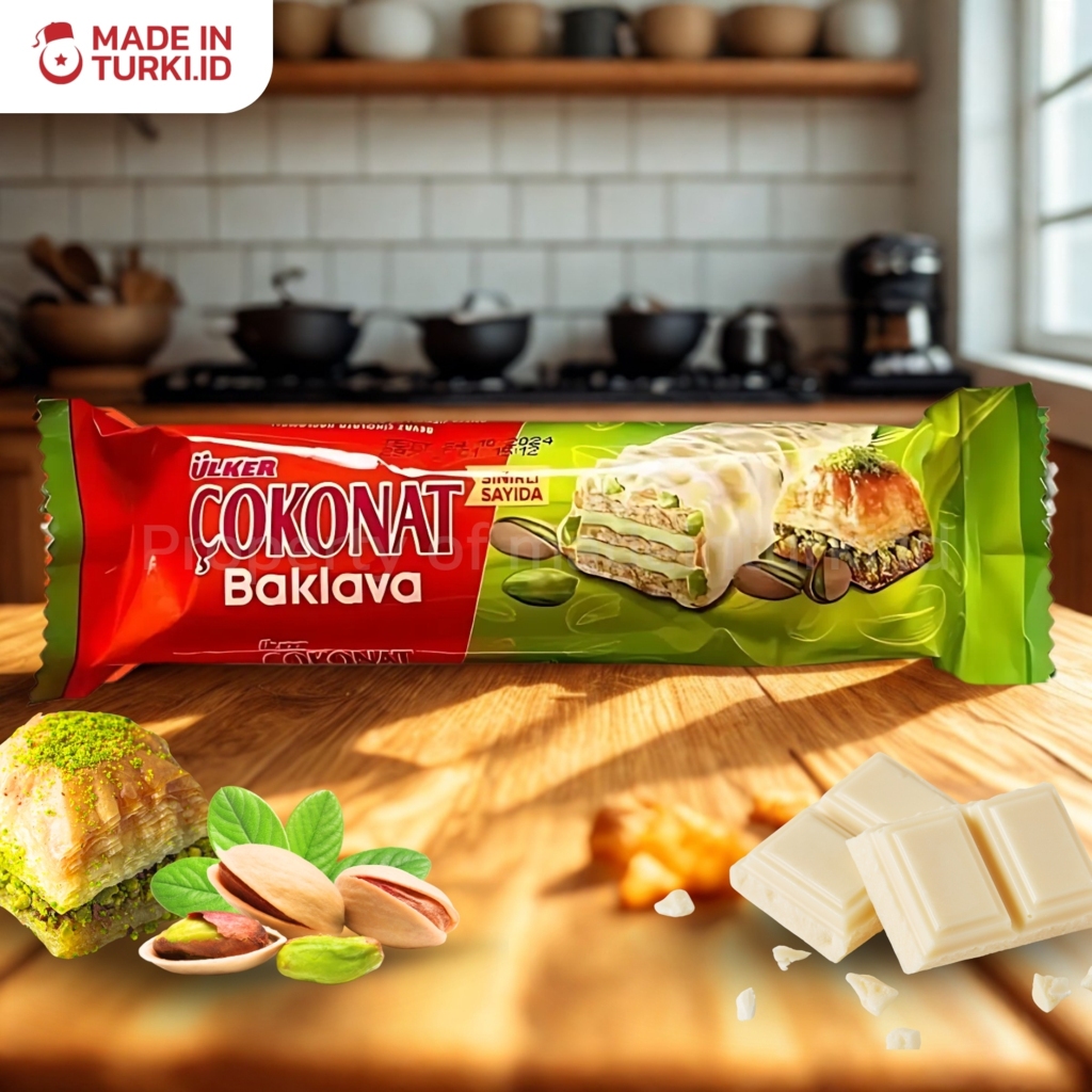 Ulker Cokonat Baklava 30 gr - Wafer Cokelat Putih Pistachio Turki 100% Original madeinturki.id