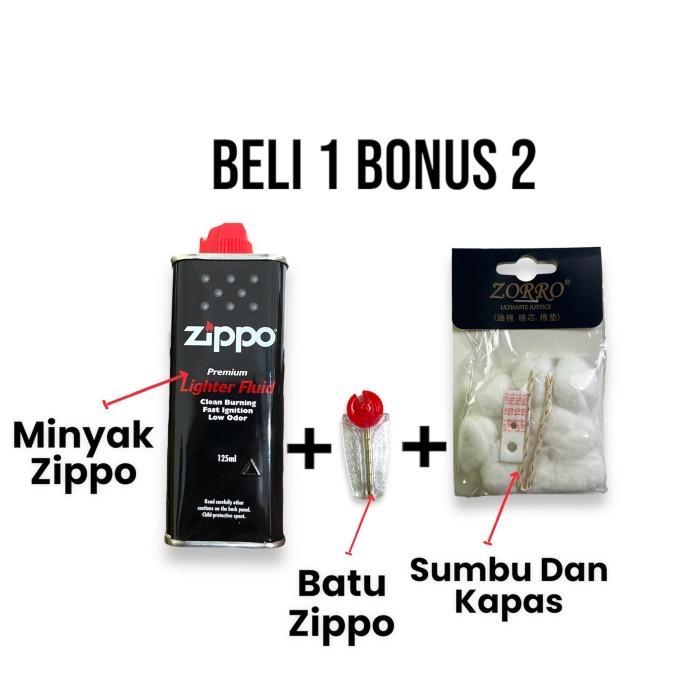 PAKET LENGKAP MINYAK ZIPPO PLUS BATU ZIPPO DAN KAPAS SUMBU ZIPPO