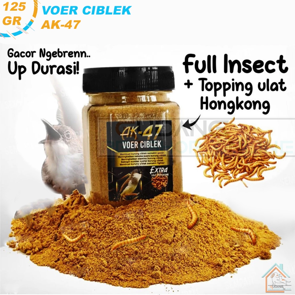 AK 47 Voer Ciblek 125gr Extra Ulat Hongkong Pakan Voer Pur Burung Ciblek Kristal Sawah Jawa Prenjak 
