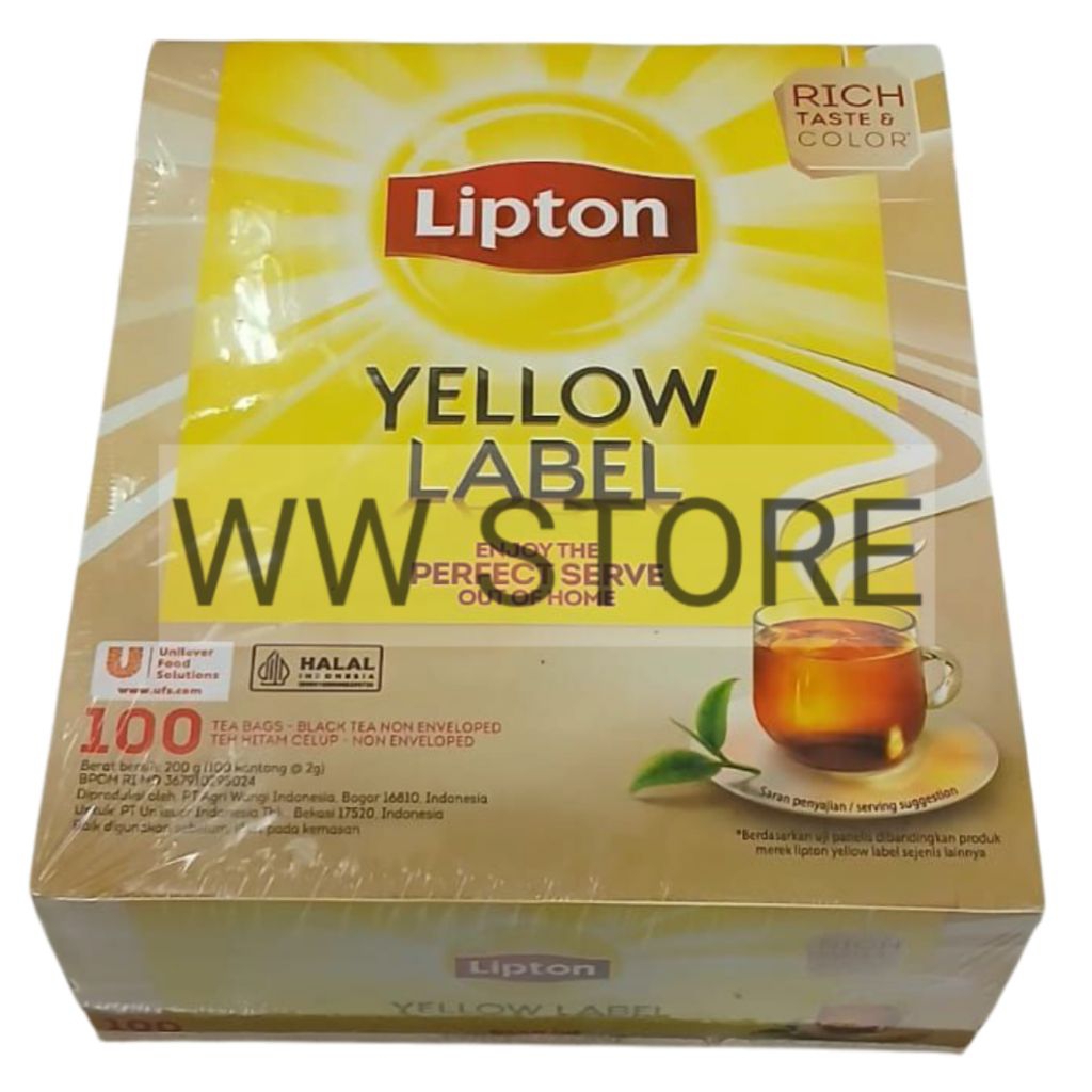 

Teh hitam celup halal MUI Lipton YELLOW LABEL Black Tea NON ENVELOPED 100 kantong teabag x 2g ( 200g ) teabags