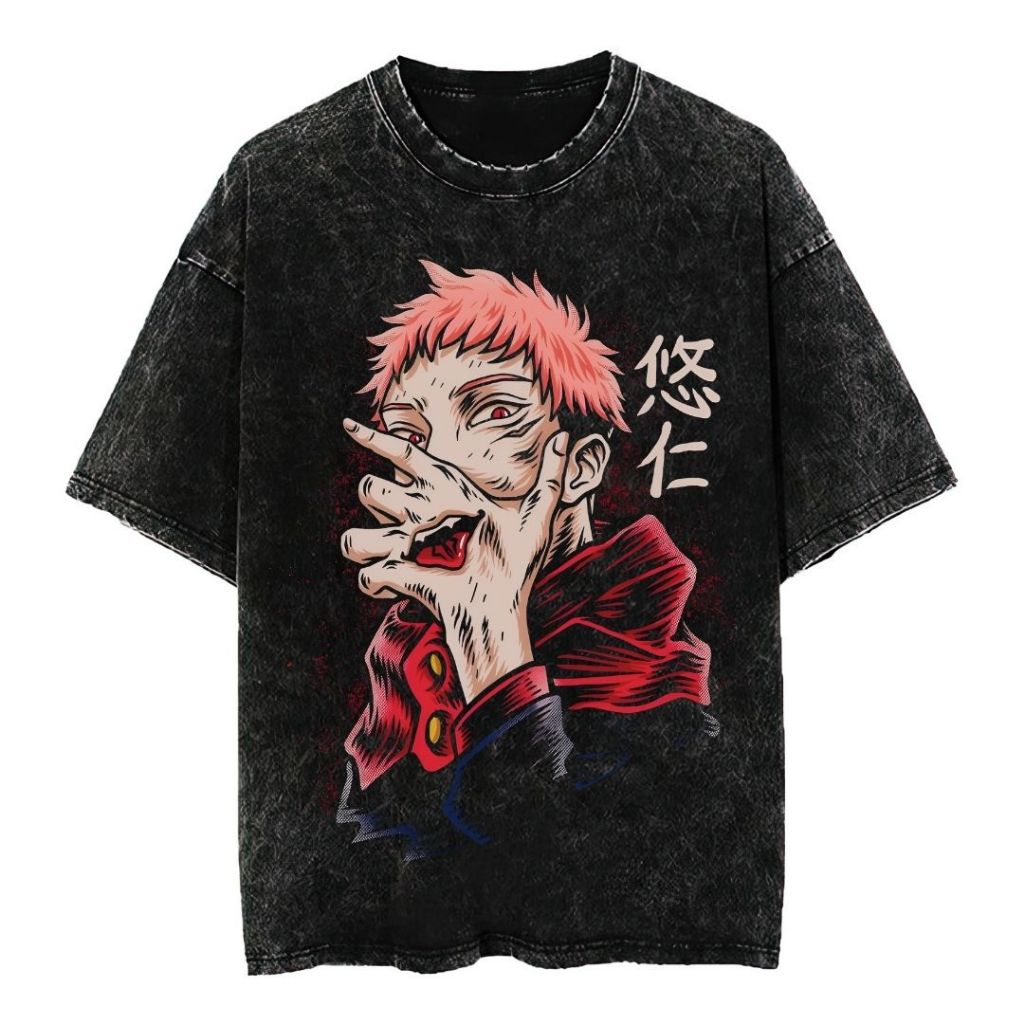 Psycho Crucify "Itadori Yuji" Oversized T-Shirt | Stone Wash | Kaos Oversize | Vintage | Atasan | Ju