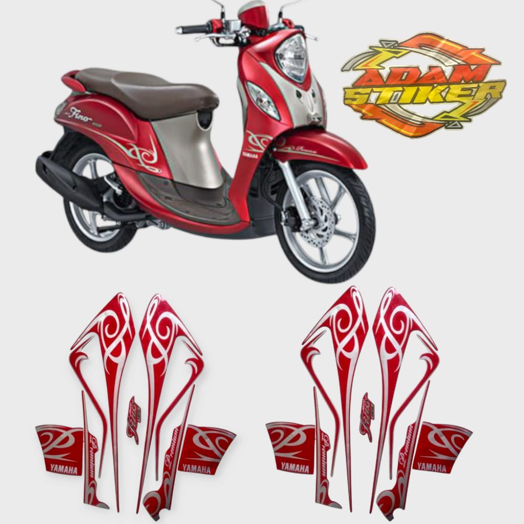 stiker striping lapisan sepeda motor yamaha fino premium 125 2017 Merah full body lis standar
