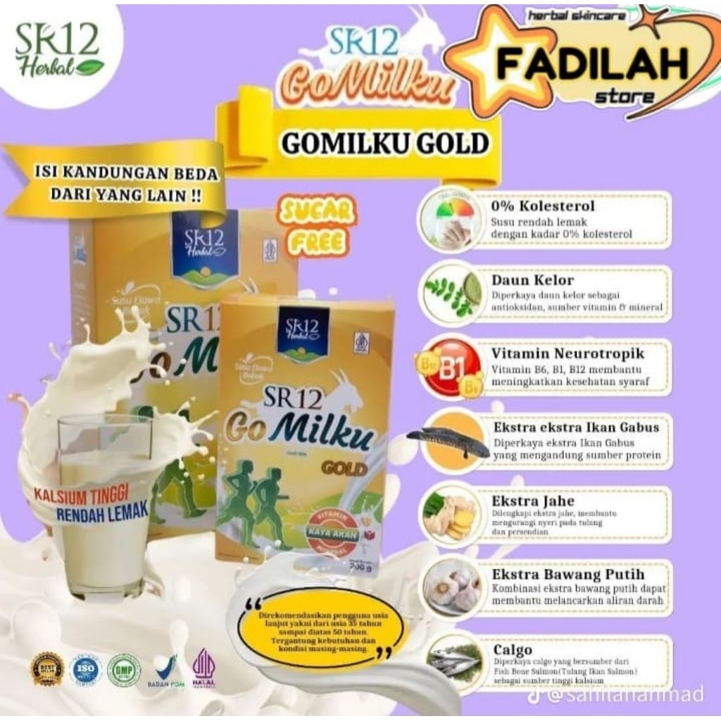 

Susu kambing etawa go milku gold SR12 untuk tulang dan nyeri sendi untuk usia 30 tahun ke atas 1kg