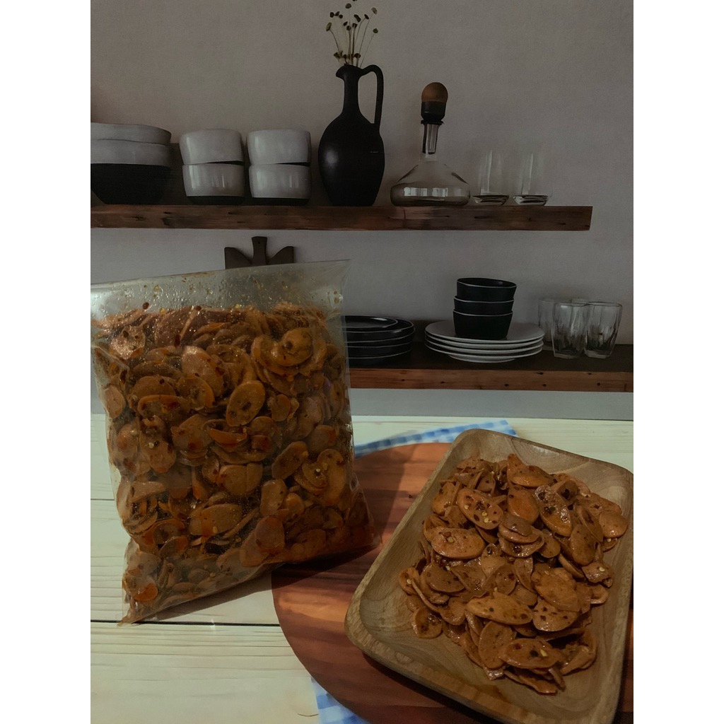 

Sosis Kering pedas daun jeruk kemasan 500gr