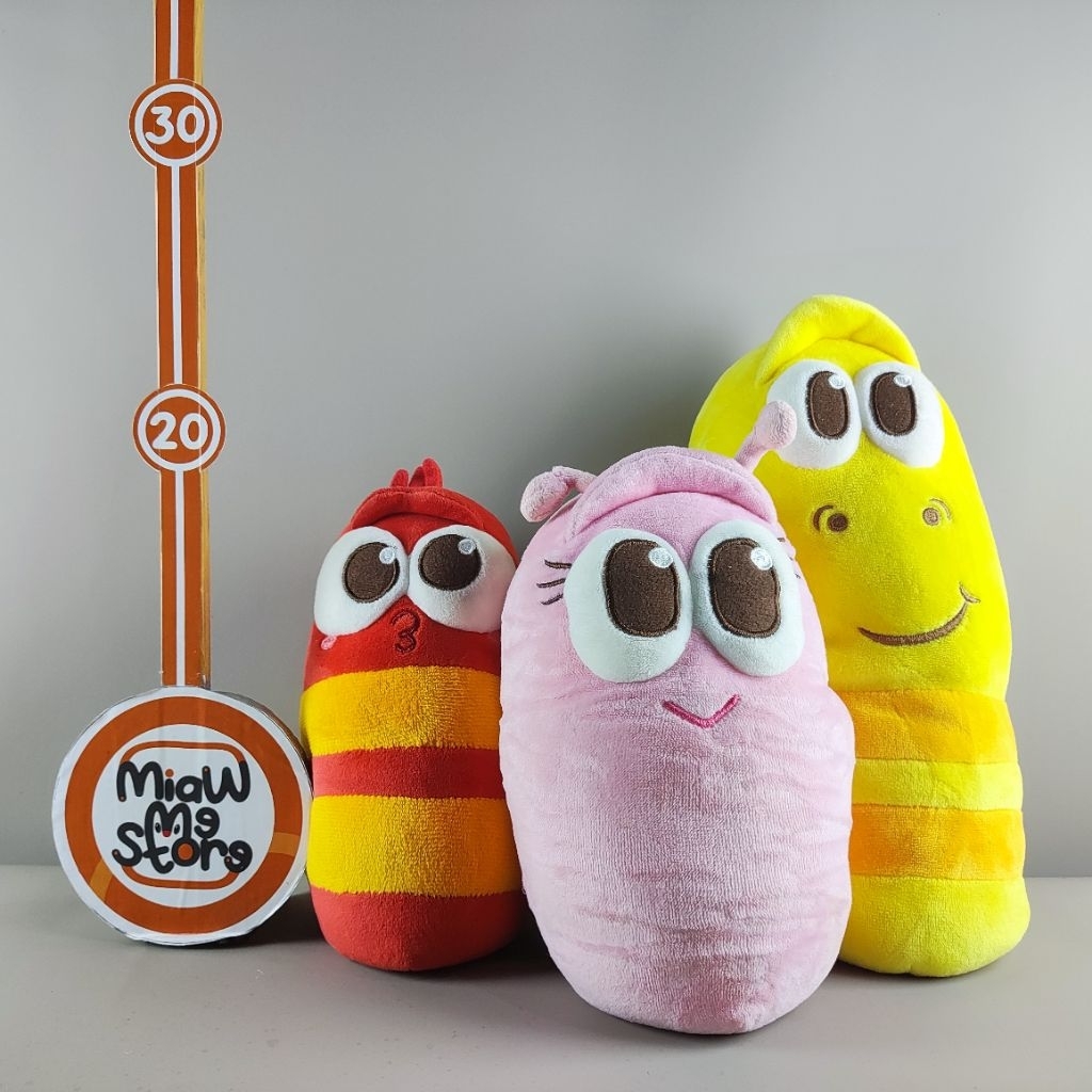 Boneka Larva Merah Pink Kuning Set Ber3 Original Larva Plush