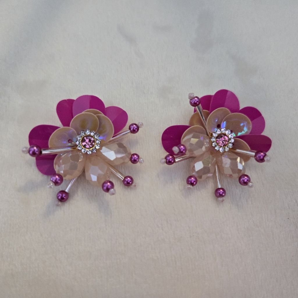 PAYET RANGKAI BUNGA DIAMOND 3D TABUR DADA FUSHIA PINK 151