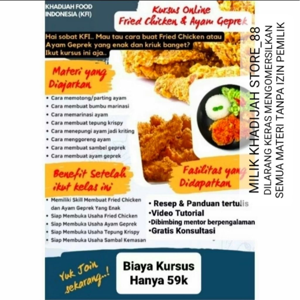 

Paket resep lengkap kursus online Fried Chicken/ayam geprek