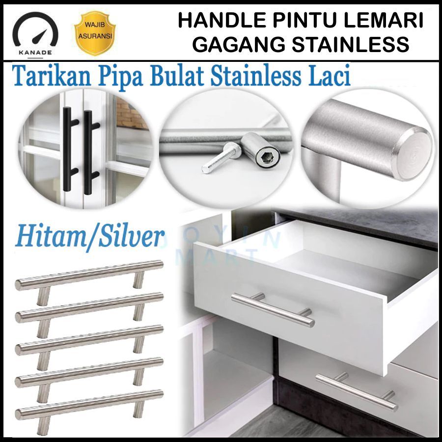 Handle Pintu Lemari/Handle Laci Stainless/Gagang Pintu Lemari/Tarikan Pipa Bulat Stainless Laci