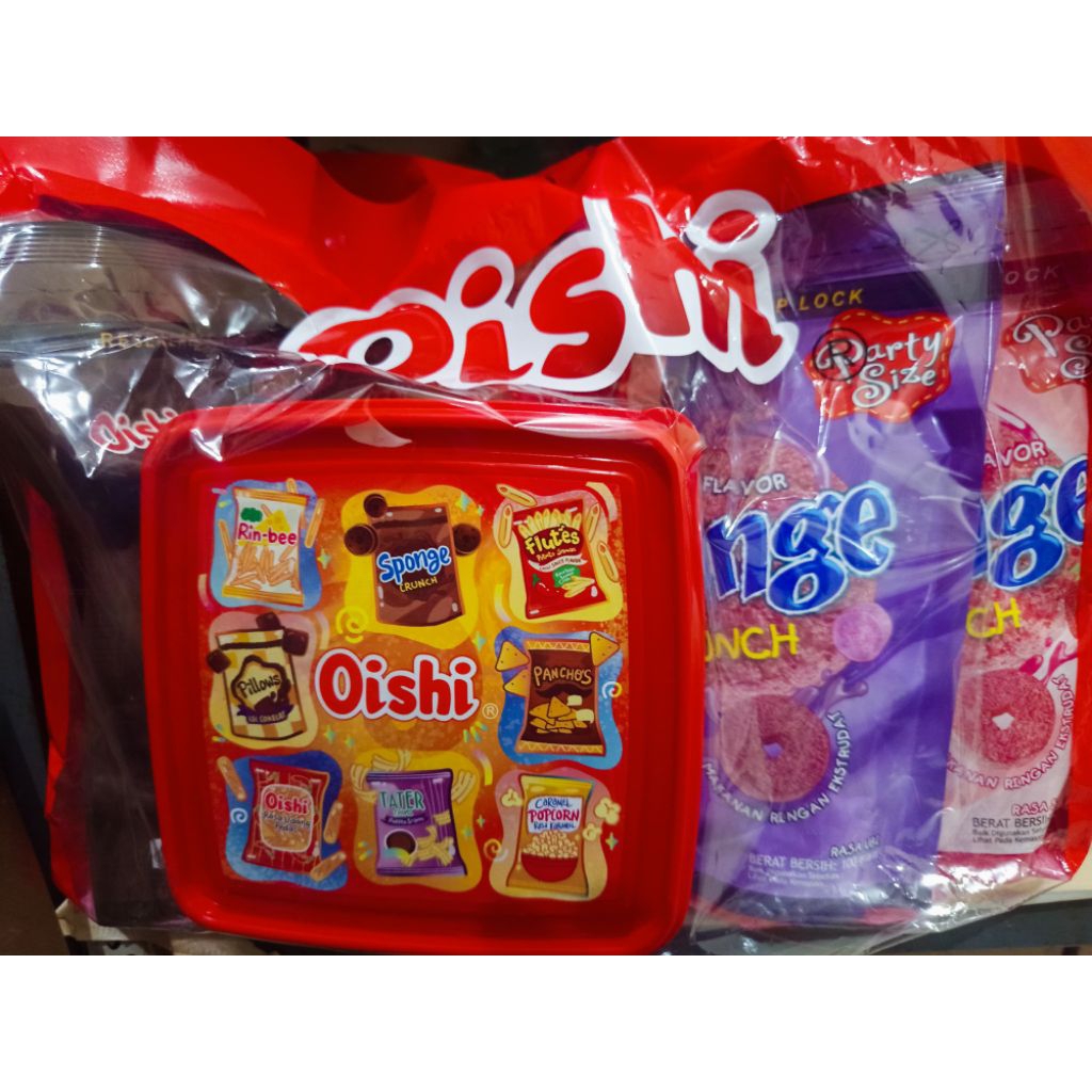 

paket oishi sponge isi 4bks free tempat makan