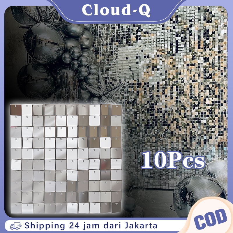 10Pcs Backdrop Dekorasi Panel Sequin Pesta 30*30 Sequin  Panel Backdrop