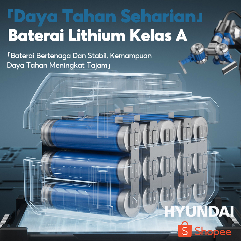 Hyundai Mesin Bor Listrik Set Lengkap Baterai Cordless Alat Tukang Tool Kit Tang Obeng Palu Kunci