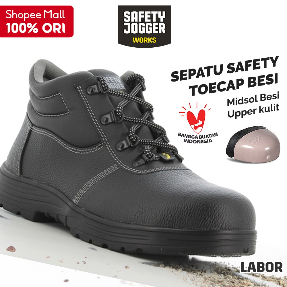 Sepatu Safety Jogger Labor S3 Kulit Ujung Besi Sol Bahan PU Perlindungan Tapak Besi