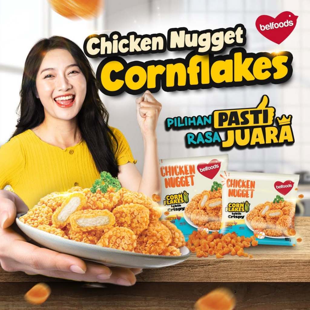 

BELFOODS Chicken Nugget Corn Flakes - Naget Ayam Belfood dg Balutan Sereal Jagung - Kheiza Frozen