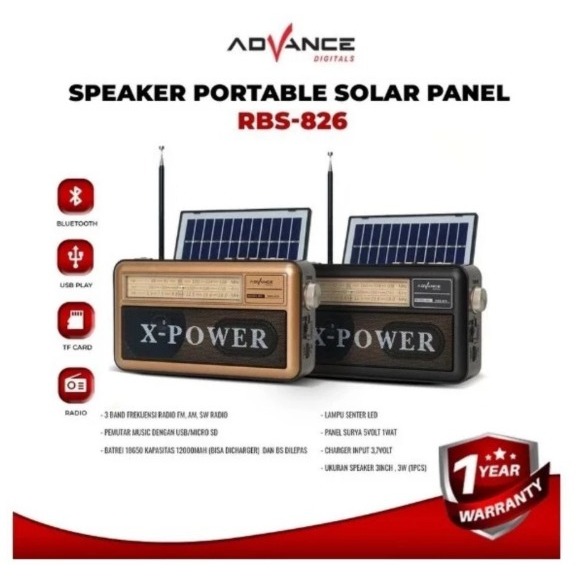 Advance RBS 826 Speaker Radio Bluetooth Panel Surya Charger Matahari